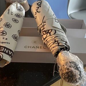 CHANEL Ivory and Black Logo Umbrella